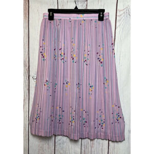 Micalady Women's Pleated Midi Skirt Swing Striped Floral 28'' Waist
